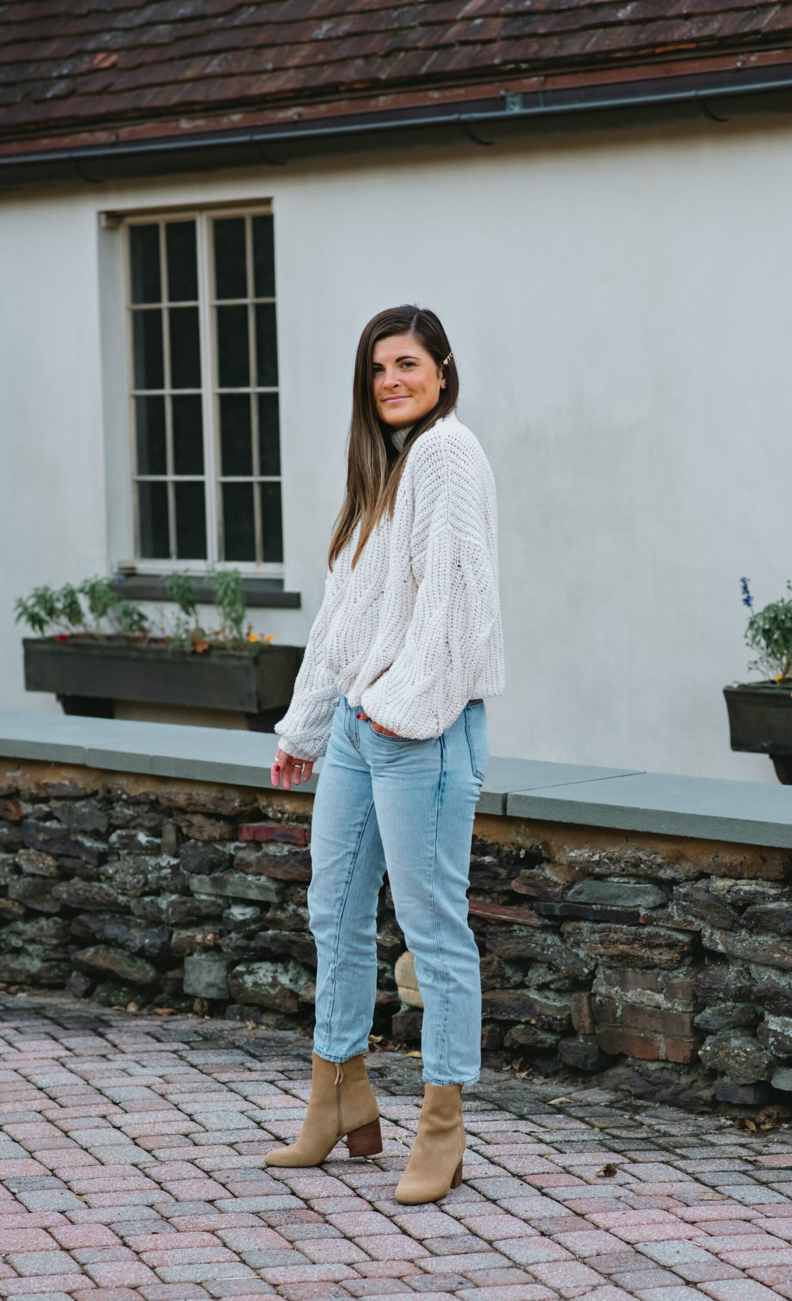 Free People Seasons Change Alabaster Sweater, Cozy Fall Knitwear, White Cable Knit Sweater Outfit, Tilden of To Be Bright